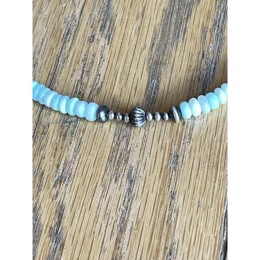 Turquoise Beaded Necklace Sterling Silver Navajo Pearl Style Western Boho 18–20” - Picture 8 of 10